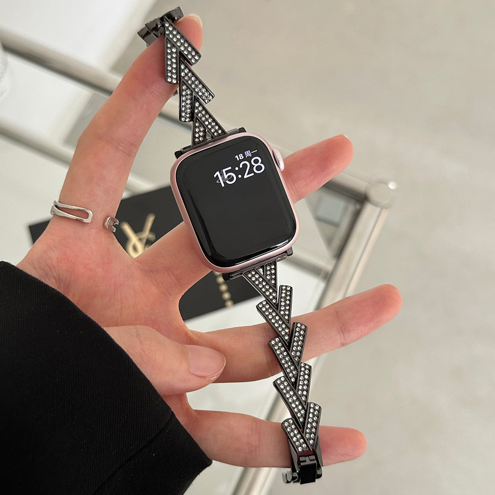 For Apple Watch Series 9 8 7 41mm / 6 5 4 SE (2022) SE (2023) SE 40mm / 3 2 1 38mm Zinc Alloy Watch Band - Black For Apple Watch Series 9 8 7 41mm / 6 5 4 SE (2022) SE (2023) SE 40mm / 3 2 1 38mm Zinc Alloy Watch Band - Black